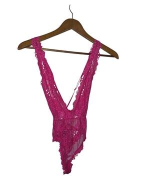 Victoria's Secret Hot Pink Lace Plunge Teddy